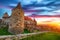 Beautiful panorama of the Hunyad Castle / Corvin`s Castle with wooden bridge