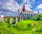 Beautiful panorama of the Hunyad Castle / Corvin`s Castle with wooden bridge