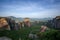 Beautiful panorama of Meteora at the sunrise