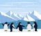 Beautiful panorama with natural arctic glacier and with group penguin. Panoramic landscape of north sea or arctic ocean snow