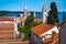 Beautiful panorama of Rab city on the Island Rab in Croatia. Rab - wonderful touristic destination in Croatia. Sea is at the