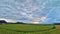 Beautiful panorama or ricefield landscape view during sunset