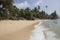 Beautiful panorama seascape day view of the paradise like white sand Polhena beach in Sri Lanka, with crystal clear calm blue