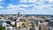 Beautiful panorama of the Tampere city at sunny summer day. Blue sky and beautiful clouds.