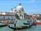 Beautiful panorama of Venice with the cathedral Santa Maria della Salute and gondolas