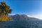 Beautiful panorama view of Lugano Lake and Swiss Alps rom Parco Ciani park