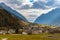 Beautiful panorama view of Poschiavo town in autunm, Grisons, Switzerland