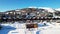 Beautiful panoramic aerial drone magic view over mountains of Sestriere village from above, famous ski resort in italian