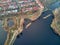 Beautiful panoramic aerial drone view to Cietrzewia ponds or Glinianki Cietrzewia - two water reservoirs, located in Warsaw, in