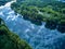 Beautiful panoramic aerial drone view to the confluence of the rivers Irtysh and Ulba in UST-KAMENOGORSK Oskemen, QAZAQSTAN