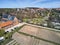 Beautiful panoramic aerial drone view to the Sandomierz Royal Castle - planting vines in the vineyard of St. Jakub - near the