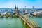 Beautiful panoramic aerial landscape of the gothic catholic Cologne cathedral, Hohenzollern Bridge and the River Rhine in Cologne