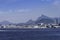 Beautiful panoramic landscape and aerial view of the Rio de Janeiro skyline at sunset. View of Ipanema beach, the Corcovado hill