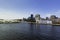 Beautiful panoramic landscape and aerial view of the Rio de Janeiro skyline at sunset. View of Ipanema beach, the Corcovado hill