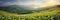 Beautiful panoramic landscape of a green hills with spring flowers - AI Generated