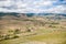 Beautiful panoramic and picturesque view of the Beaujolais wine region and the blooming vineyards at spring