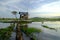 Beautiful panoramic rural landscape in the morning at paddy field