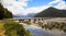 Beautiful Panoramic scenic view of Arthur`s pass bridge with Arthur`s Pass National Park Panoramic scenery in summertime