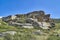 Beautiful panoramic summer steppe landscape of stone mountains