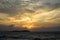 Beautiful panoramic sunset copyspace seaview with beautiful shades of soft wide orange and blue color sky and abstract cloud