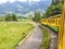 Beautiful Panoramic Swiss scenery seen from a train window