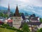 Beautiful panoramic top view of the old town of Zug, Switzerland