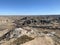 A beautiful panoramic view of the badlands in Dinosaur provincial park, Alberta, Canada.  Full of valleys of hoodoos and coulees.