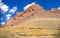 Beautiful Panoramic view of brown red rocky mountain ranges Landscape in arid climate rural Tibet, China