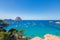 Beautiful panoramic view of  Cala Hort and the mountain Es Vedra. Ibiza, Balearic Islands, Spain