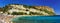 Beautiful panoramic view of Cassis beach with fortress on the ro