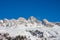 Beautiful panoramic view of the Cima Uomo group in the Dolomites at Pass San Pellegrino and the ski slopes