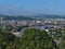 Beautiful panoramic view of city Koblenz, located at the confluence of rivers Rhine and Moselle, with Deutsches Eck.