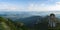 Beautiful panoramic view of Eastern Carpathian mountains, Panaghia peak and Lake Bicaz. Ceahlau, Romania