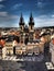 A beautiful panoramic view of the hundredths towers of Prague from the Astronomical Clock