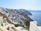 Beautiful panoramic view of iconic white buildins in Santorini, Greece