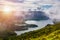 Beautiful panoramic view of Lagoa do Fogo lake in Sao Miguel Island, Azores, Portugal. \\\