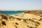 Beautiful panoramic view of Lanzarote beaches and sand dunes in Playas de Papagayo, Costa del Rubicon, Canary Islands