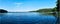 Beautiful panoramic view of the Lemiet lake in Mazury district, Poland. Fantastic travel destination.