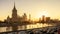 Beautiful panoramic view of Moscow with hotel Ukraine at sunset, Russia