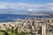 Beautiful panoramic view from Mount Carmel to cityscape and port in Haifa,
