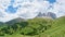 Beautiful panoramic view of mountain Langkofel Sassolungo and mount Col Rodella, Italiy