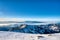 Beautiful panoramic view of mountains from low Tatras to Carpathian mountains, morning at sunrise with fog in valley, slovakia low