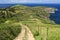 Beautiful panoramic view over Sao Miguel Island and Atlantic ocean from Miradouro De Coroa da Mata in Sao Miguel Island, Azores, P