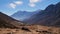 Beautiful panoramic view over small Sherpa village Lunden located in a remote valley in Khumbu Region, Nepal, Himalayas.