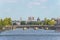 Beautiful panoramic view of Paris: Notre Dame cathedral, bridge on the Seine river