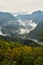 Beautiful panoramic view of the Pieniny National Park, Poland, in rainy and foggy september day