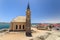 Beautiful panoramic view of the protestant german colonial church Felsenkirche in LÃ¼deritz / Luderitz in Namibia, Africa.