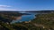 Beautiful panoramic view of reservoir Lake of Sainte-Croix located west of Verdon Gorge in Provence region, France.