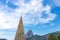 Beautiful panoramic view of the Sugar Loaf mountain in Rio de Janeiro, Brazil, on a beautiful and relaxing sunny day with blue sky