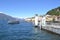 Beautiful panoramic view to the Bellagio lakefront and a passanger ship.